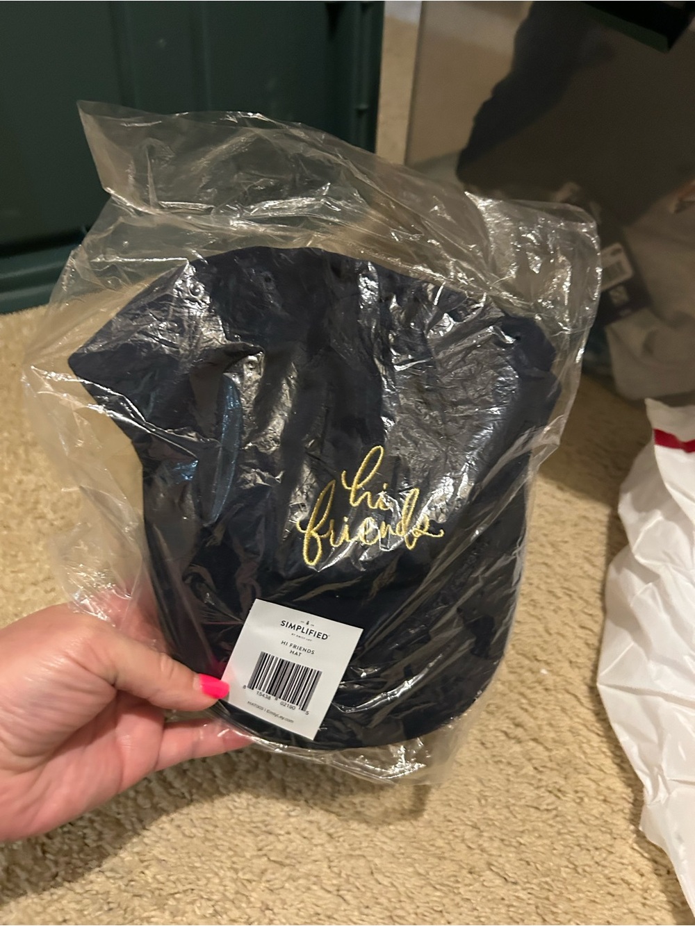 Navy “hi friend” Embroidered Beanie Hat